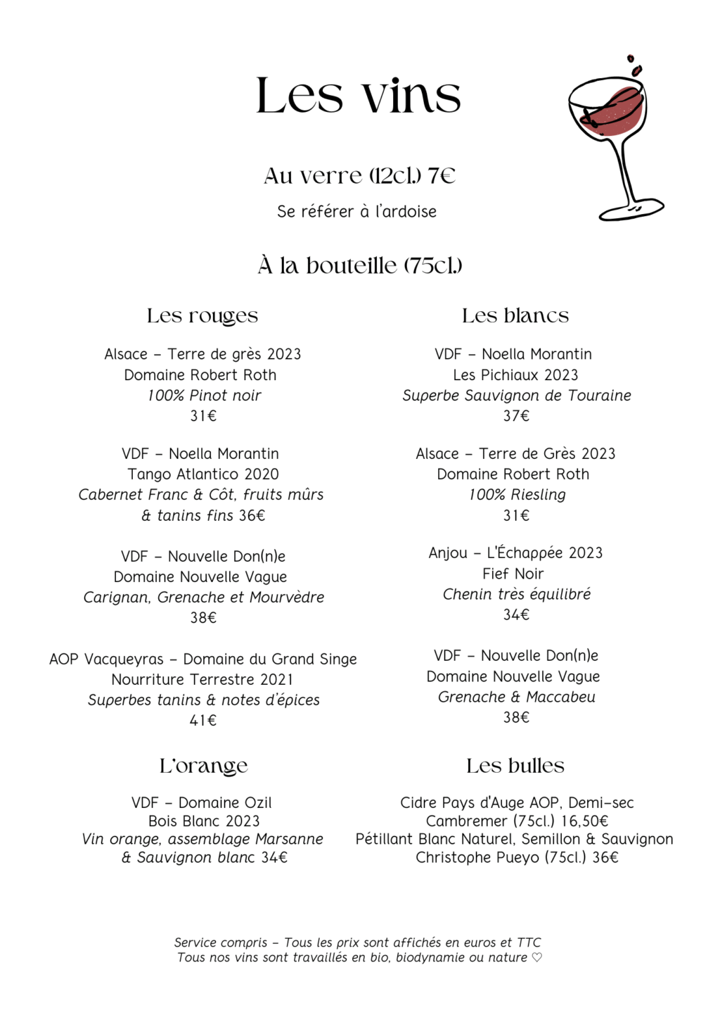 Carte des vins